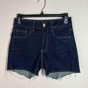 American Eagle Dark Wash Denim High Rise Fringe Shorts Women's Size‎ 2